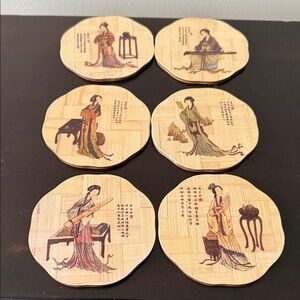 Elegant Bamboo Coasters with Traditional Art
